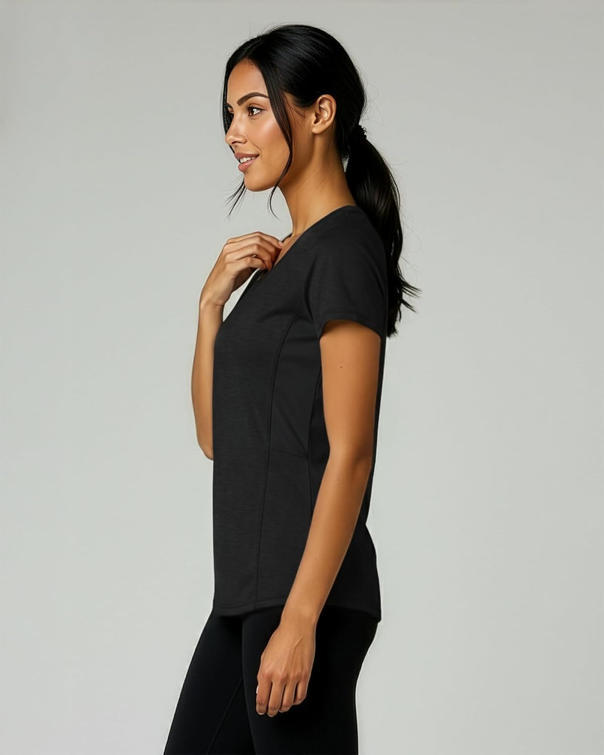 Real Essentials Women's Dry-Fit V-Neck T-Shirt | 5-Pack Workout & Yoga Tops in Plus Size