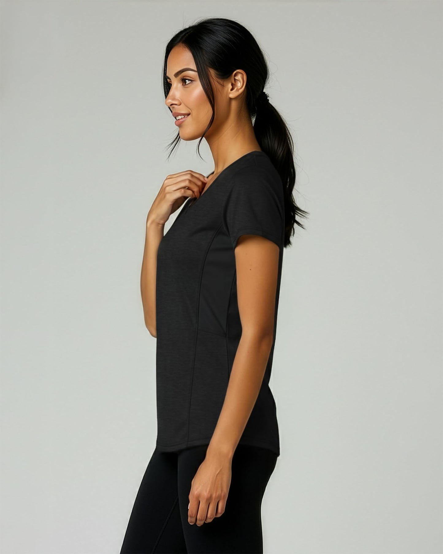 Real Essentials 5 Pack: Women's Dry-Fit Short Sleeve V Neck T Shirt Workout Fitness Yoga Top Tee, Set 4, L