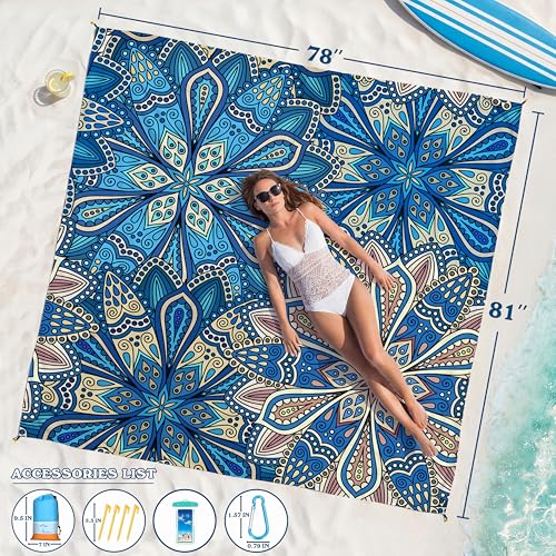 Famstar Boha 78''x81'' Oversized Waterproof Sandproof Beach Blanket - Large Travel Mat