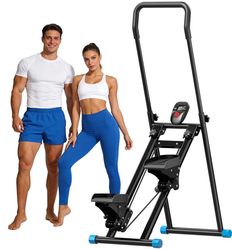 3-Level Adjustable Cardio Stair Stepper for Home, Folding Vertical Stair Stepper with Non-Slip Pedals & LCD Monitor, Portable Stair Stepper with Resistance & Handlebar, Supports 350 LBS, Unisex