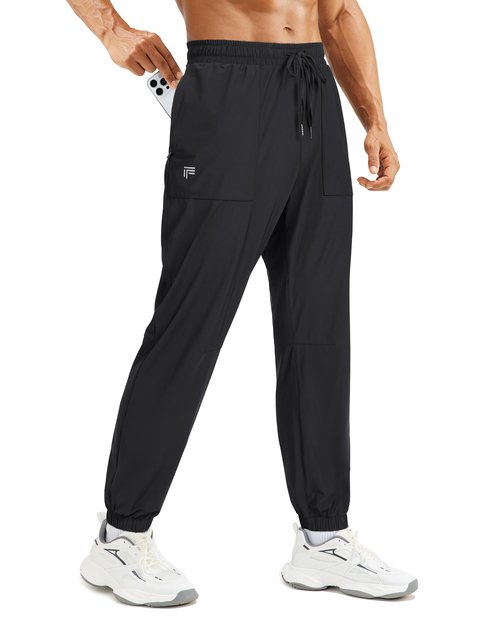 FOGFIRE Mens Athletic Joggers with Zipper Pockets Lightweight Running Workout Pants Quick Dry Tapered Sweatpants for Men Gym-Black L