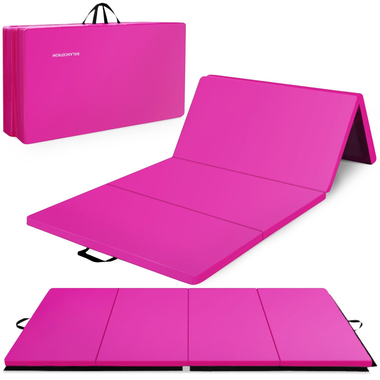BalanceFrom All Purpose 4'x10'x2" Extra Thick High Density Anti Tear Gymnastics Gym Folding Exercise Aerobics Mats (Pink)