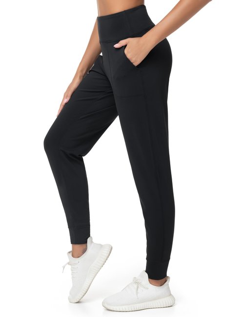 THE GYM PEOPLE Women's Joggers Pants Lightweight Athletic Leggings Tapered Lounge Pants for Workout, Yoga, Running Fleece Lined Black