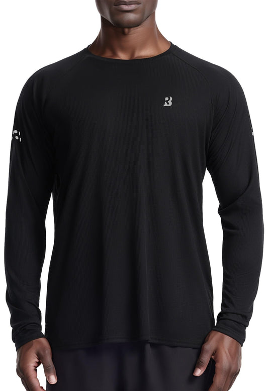 Roadbox Mens UPF 50+ Long Sleeve Swim Rash Guard, UV Sun Protection SPF Shirts for Outdoor Fishing Hiking Running Classic Black