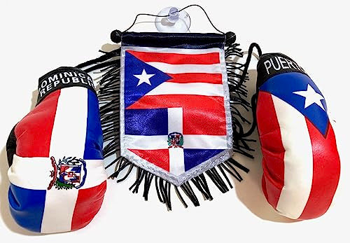Dominican & Puerto Rico Flag Car Decoration Set with Mini Boxing Gloves