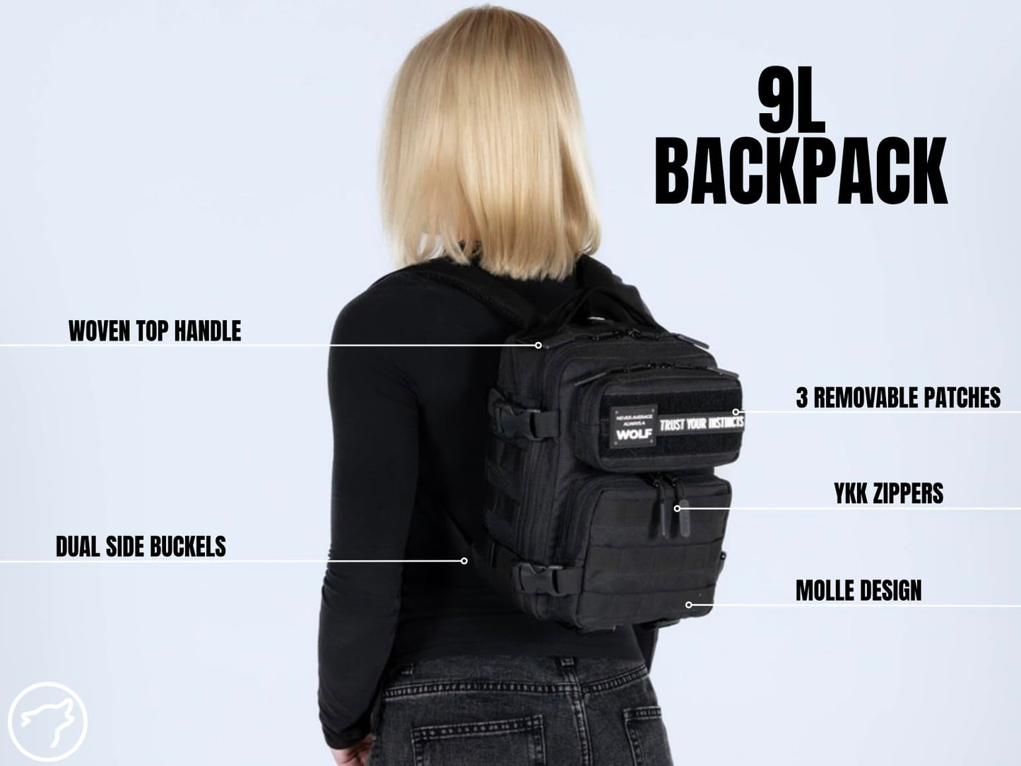 WOLFpak 9L Mini Backpack 1000D Compact Gym EDC Bag (Alpha Black)