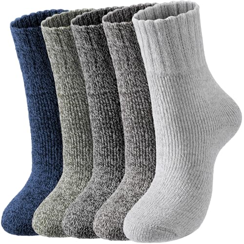 Thick Wool Socks for Women - 5 Pairs Cozy Hiking Boot Crew Socks
