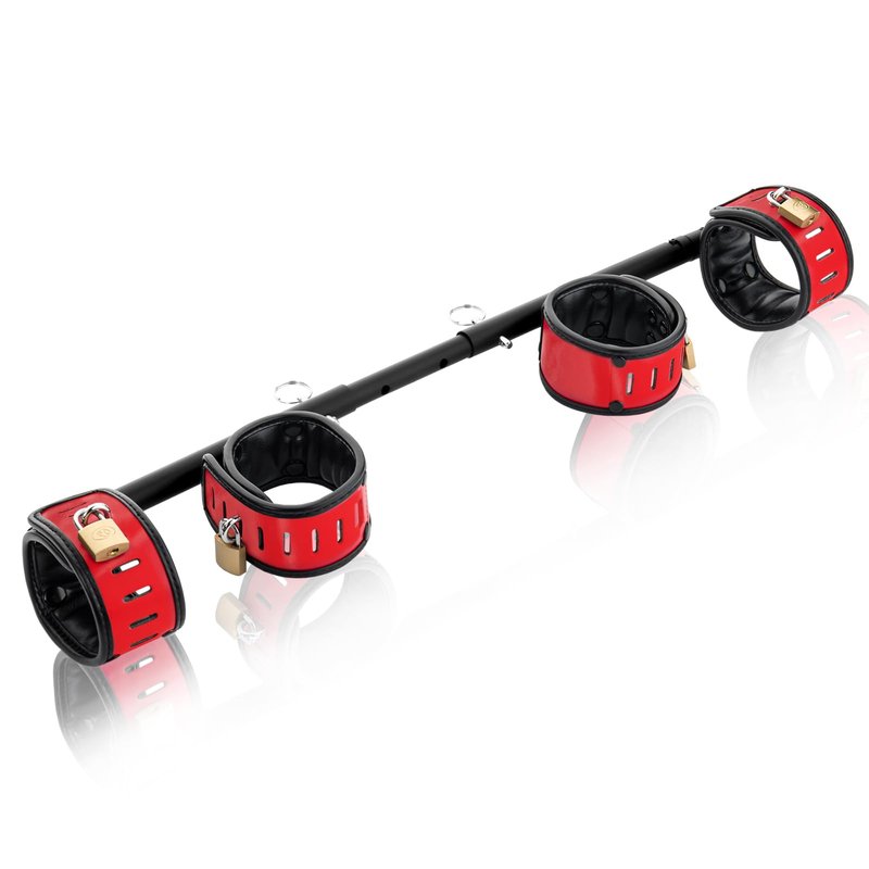Spreader Bar Heavy Duty Swiveling Stainless Steel Bar Home Gym Equipment with 4 Furry PU Adjustable Cushioned Straps for Fitness Training, Pilates and Yoga Accessories Kit. (Red)