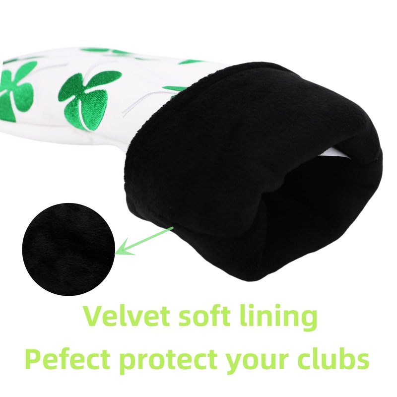 Golf Club Head Covers, 1pc Driver Headcover Fairway Wood Head Cover Hybrid Headcover or 3pcs Golf Headcovers Set 1 F H, Lucky Clover Golf Club Covers for 3 Wood, Drivers, Hybrids (1pc Fairway Cover)