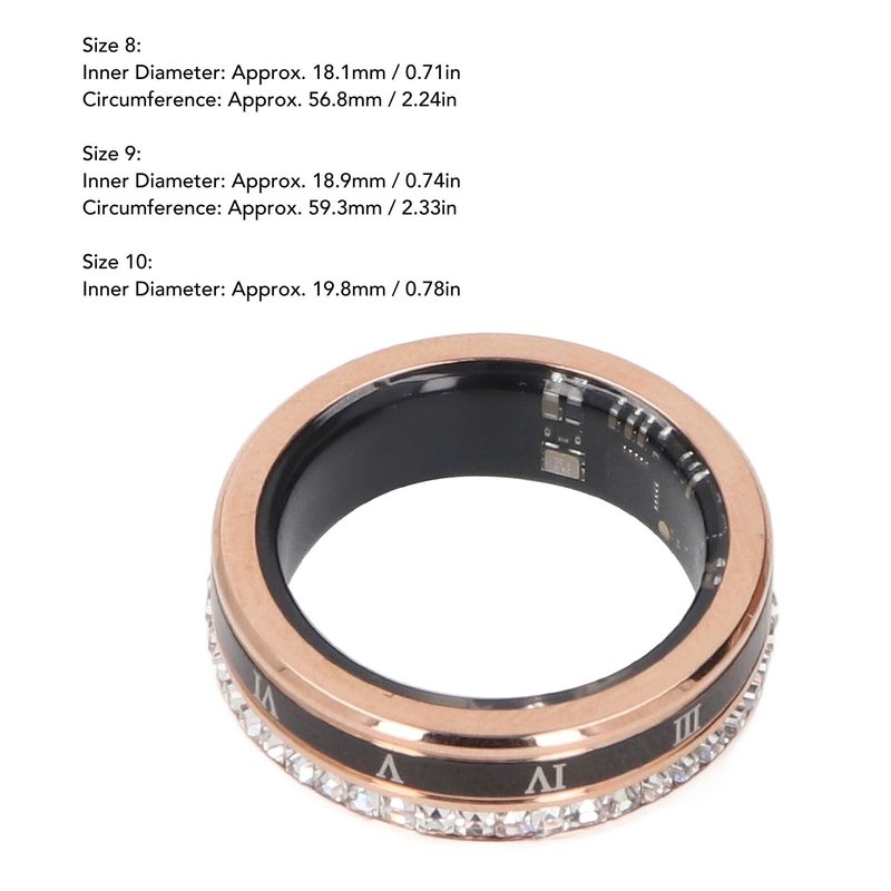 Ring for Women Men, Ti Steel, Roman Numerals Rotatable Health Tracker Ring with Exercise Monitoring, Magnetic Fast Charging, Size 9