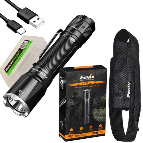 Fenix TK16 V2.0 3100 Lumen LED Tactical Flashlight, USB Rechargeable Long Beam Throw Duty Light with BBX5 Battery Carrying case Bundle