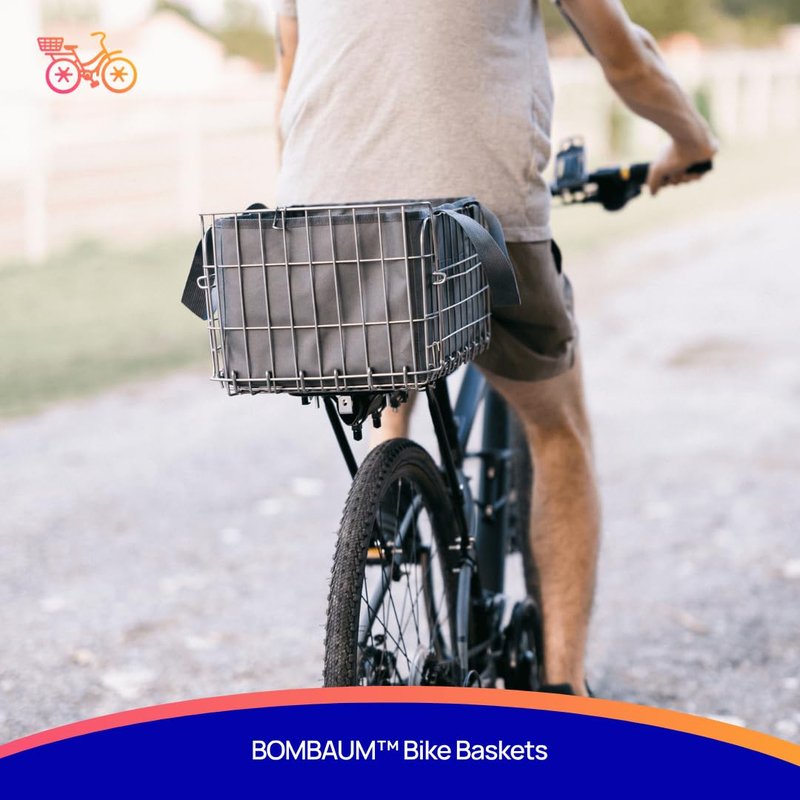 BOMBAUM Rear Bike Basket with Waterproof Cover – Heavy-Duty Collapsible Bicycle Cargo Basket, Tool-Free Rear Rack Mount, 58 lb Capacity for Grocery, Commuting & Ebikes (Charcoal Gray Liner)