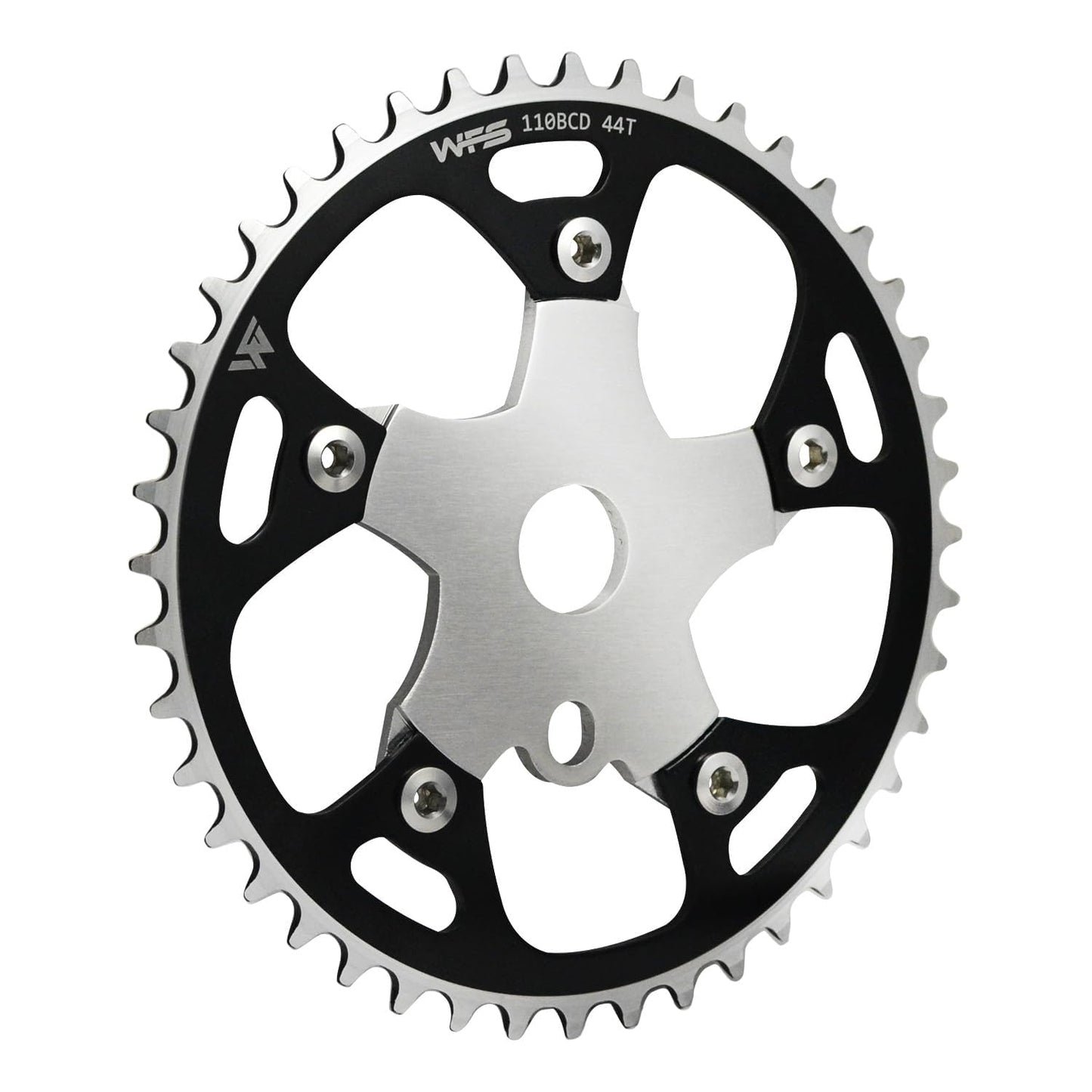 WFS Pulsar Chainring w/Spider Sprocket 44T 1/8" 110mm BCD 5 Arm Hole Old School BMX, Black, WFS3080-BO