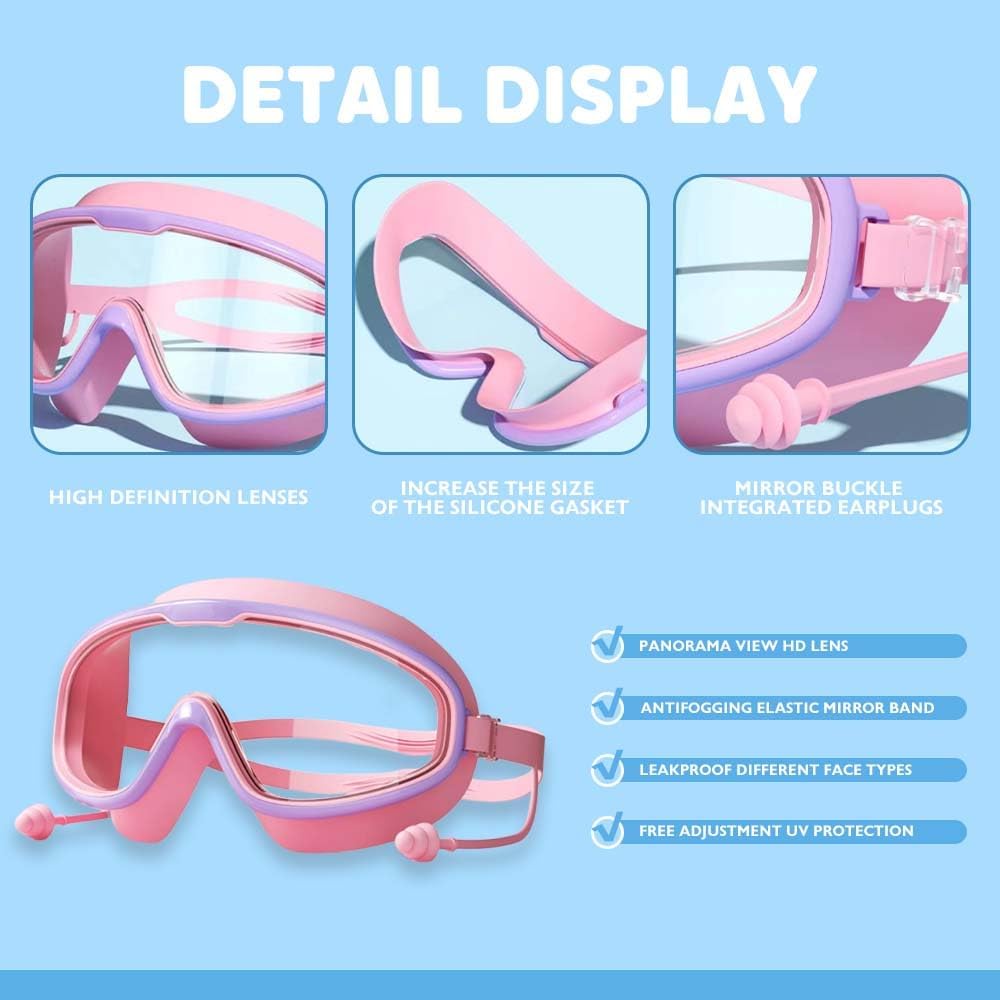 Skiennix Large Frame Waterproof Anti-Fog Swimming Goggles | Kids Swim Goggles for Ages 2-14
