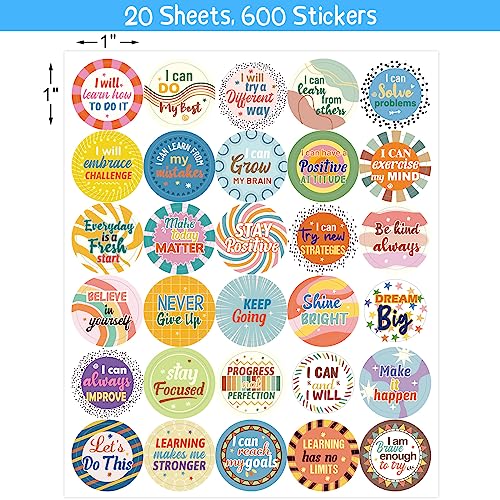 600Pcs Growth Mindset Motivational Stickers - Inspirational Quotes Set