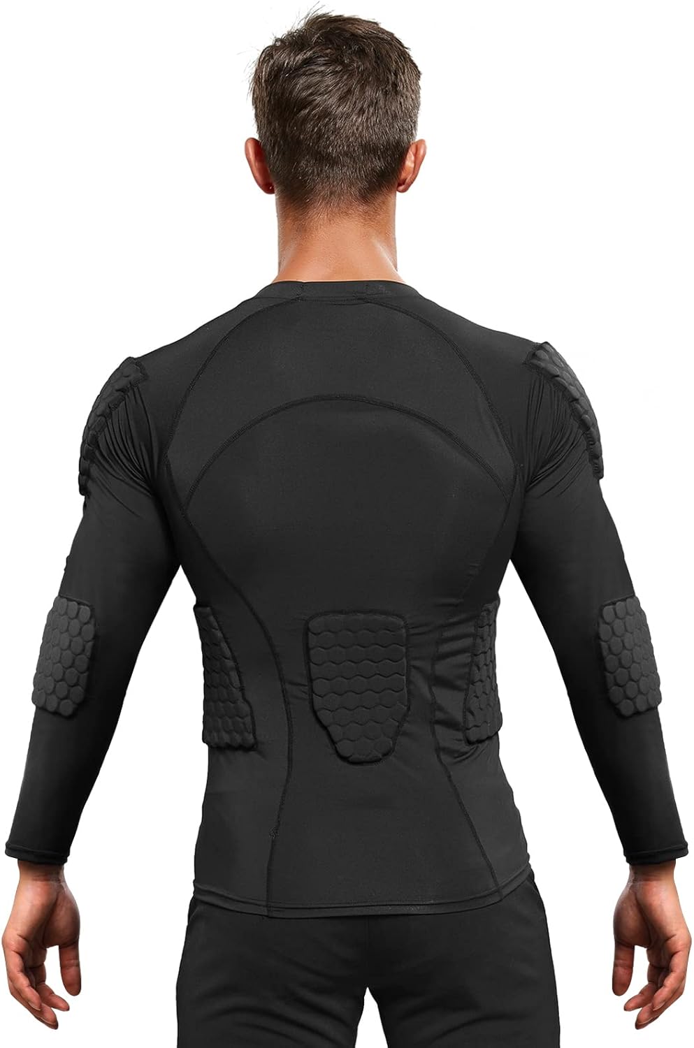 Zicac Men's Compression Rash Guard - Shock-Absorbing Padded Shirt for Soccer & Basketball | Protective Chest Rib Guards