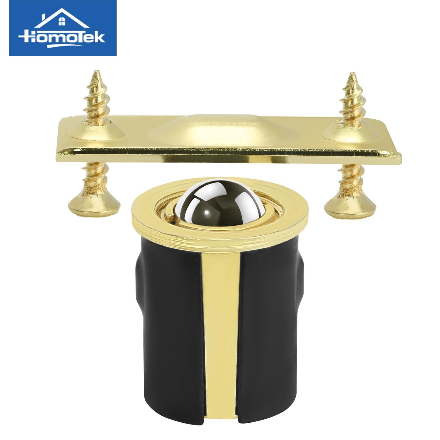 HOMOTEK 4 Pack Drive in Ball Catch with Strike Plate for Closet Doors, Bright Brass, 13/16 Inch x 1-1/8 Inchs,Die-cast, Adjustable Tension Ball