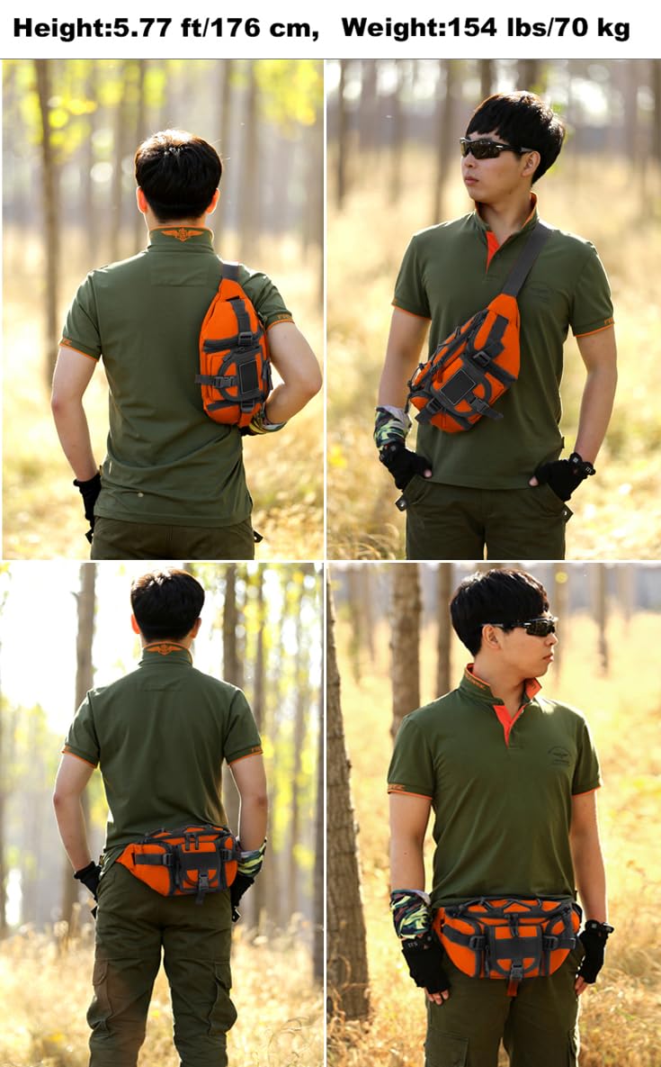 ArcEnCiel Tactical Fanny Pack for Men Women Waist Bag Hip Belt Outdoor Hiking Fishing Bumbag with Patch (Orange)