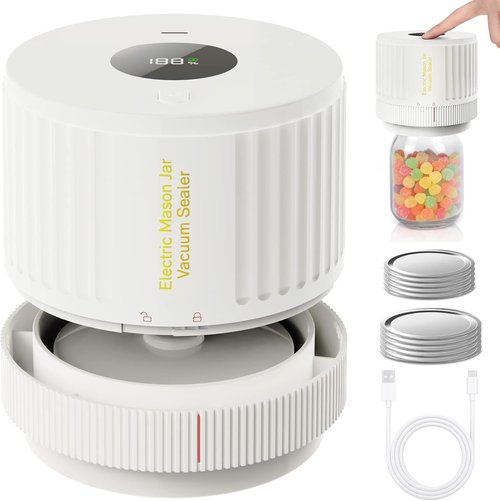 LOVE MOMENT Electric Mason Jar Vacuum Sealer Kit - Ideal for Wide & Regular Mouth Jars - White