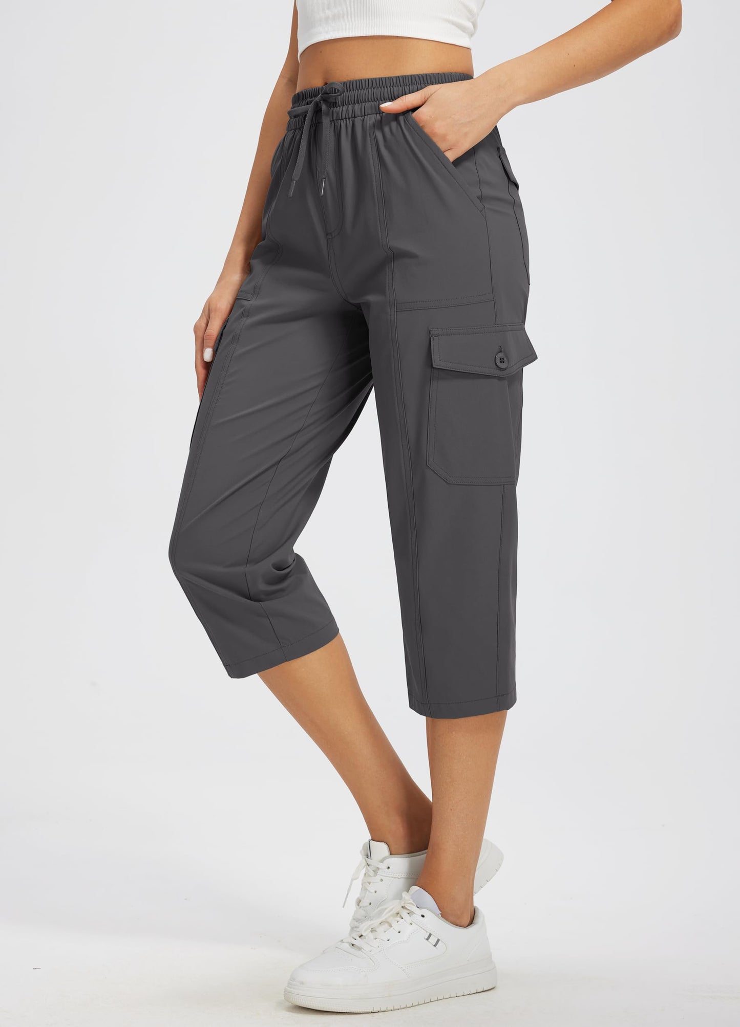 Libin Women's Capri Pants Cargo Capris Hiking Pants, Dark Gray M