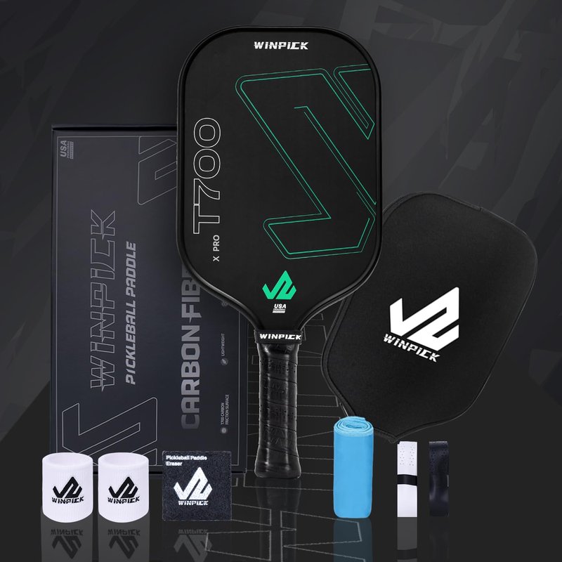 WINPICK Carbon Fiber Pickleball Paddle, T700 Raw Carbon Fiber Pickleball Racket, Thermoformed Pickleball Paddle for More Control & Power, 16 MM PP Honeycomb Core, Non Slip Comfort Grip USAPA Approved