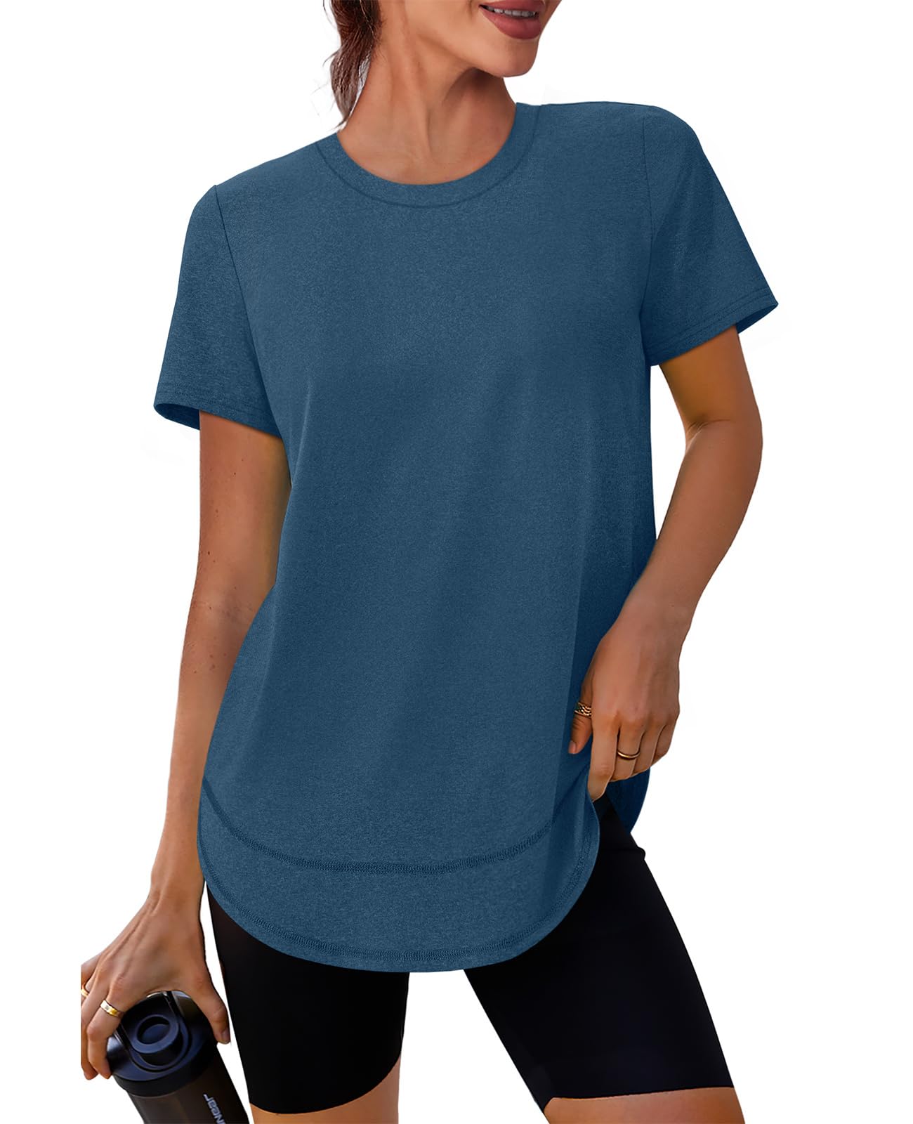Oversized Tshirts for Women Dry Fit Plus Size Spring Clothes Summer Athletic Tops Workout Shirts Crewneck Blue 3XL