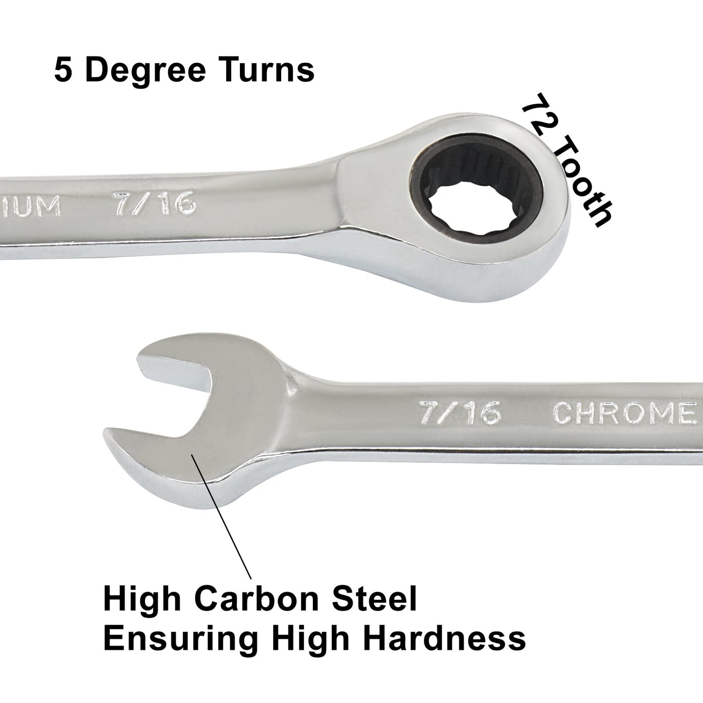 Kyuionty 2 Pcs 7/16 Inch Ratchet Wrench Imperial Ratcheting Combination Wrench Set, 12 Point, 72 Teeth for Projects SAE Tight Spaces