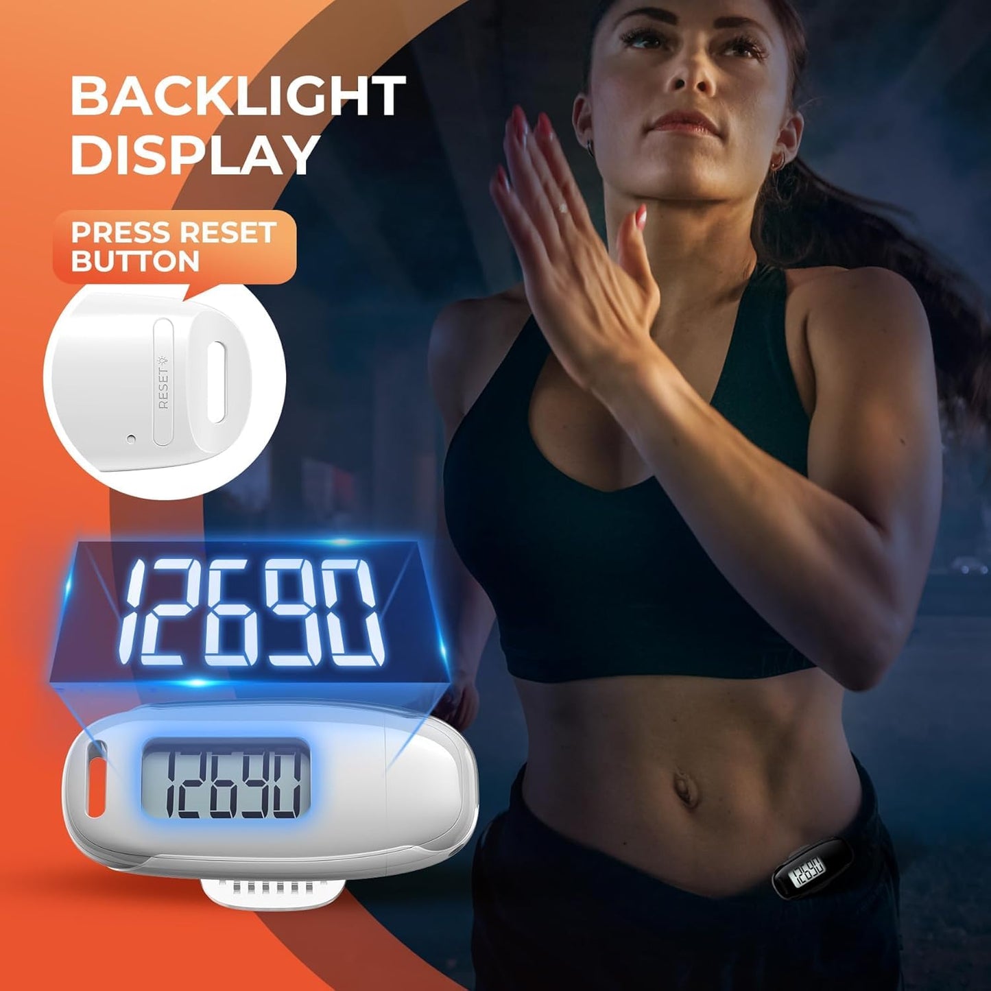 3D Pedometer for Walking, Simple Walking Step Counter with Removable Clip and Strap, USB Rechargeable Step Tracker with Backlight, Accurate Step Counter for Men Women Seniors - White
