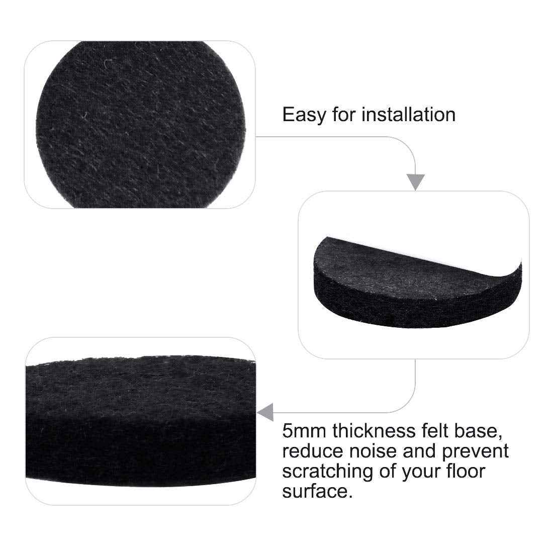 uxcell 100pcs Furniture Felt Pads Round 1 1/4" Self-stick Non-slip Anti-scratch Pads for Cabinet Chair Feet Leg Protector Black
