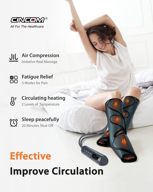 CINCOM Leg Massager - Heat & Compression Therapy for Circulation & Pain Relief | Calf Massager