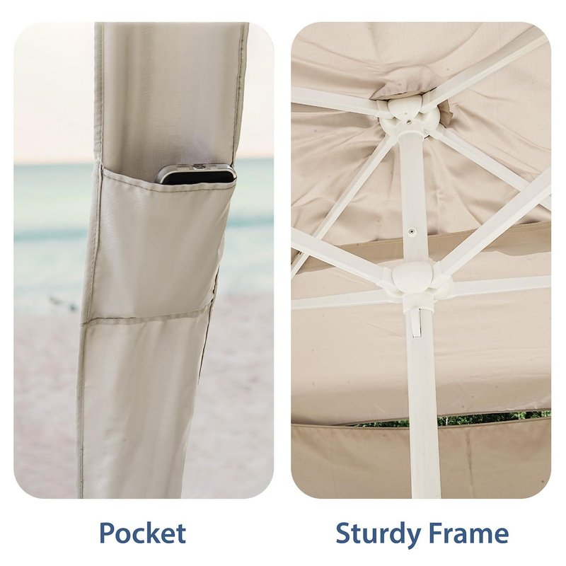 AMMSUN Beach Cabana, 6.2'×6.2' Sun Canopy, Easy Set up and Take Down, Beach Cabanas in the Nature of Tents with Sand Pockets, Instant Sun Shade with Side Wall, Vintage Beige