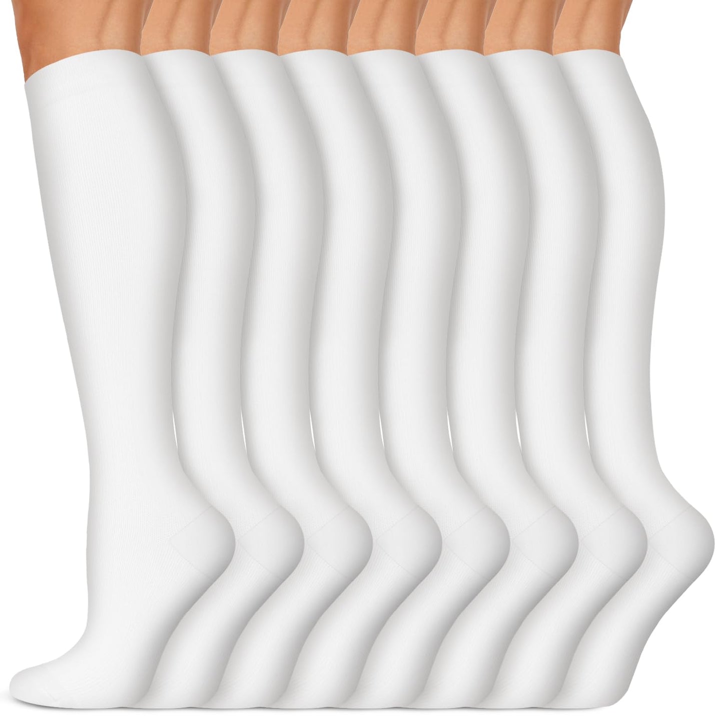 Copper Compression Socks 15-20 mmHg for Men & Women 8 Pairs – Circulation Support for Nurses, Travel, Running, Hiking, Soccer,Gift,Pregnant, Flying,White Knee High Compression Socks(S/M)