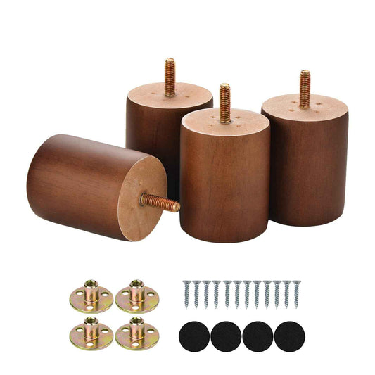 Maricome 3 in Wooden Legs Set of 4, Solid Round Wood Replacement Feet Predrilled M8 Bolt，Suitable for Sofa Couch Dresser Ottoman Cabinets Chair Screw in