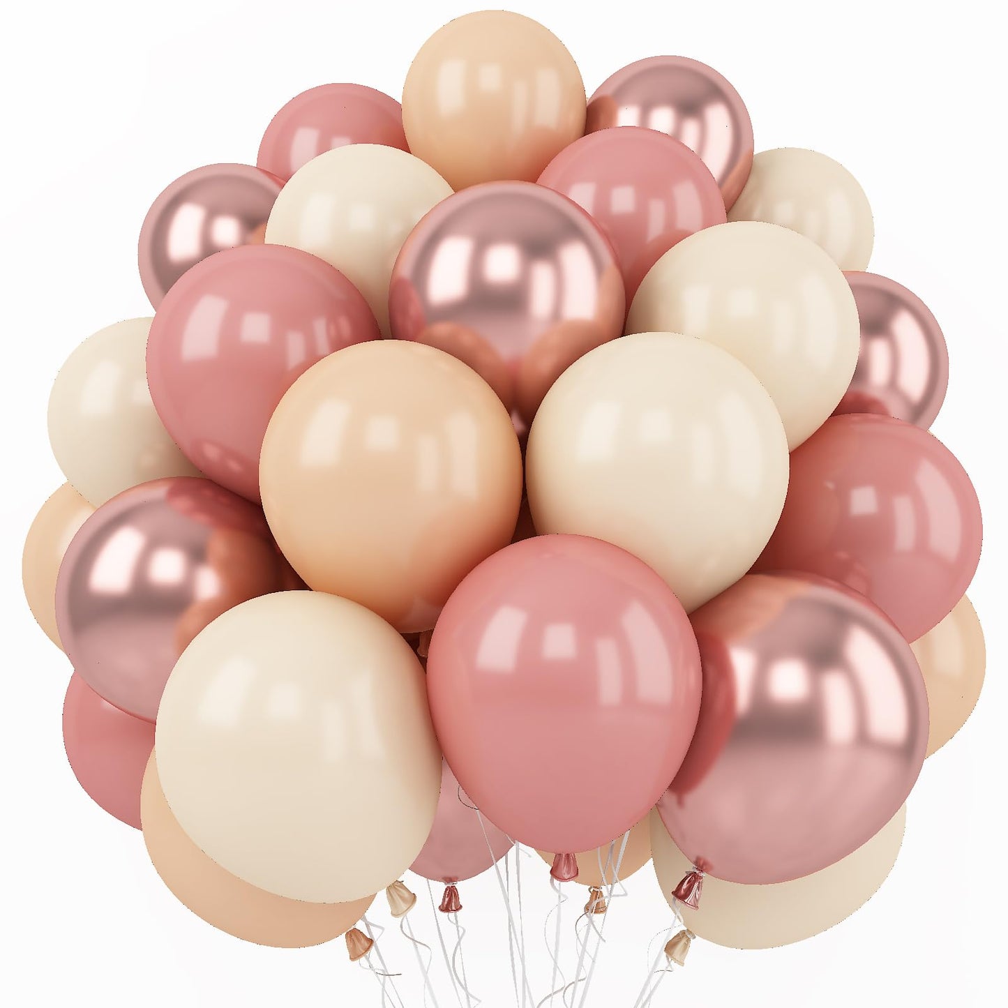 Retro Blush Pink Balloons, 60 Packs 12 Inch Dusty Pink Metallic Chrome Rose Gold White Sand Nude Balloons for Pumpkin Baby Shower Girls Women Boho Birthday Bridal Wedding Mothers Day Decorations