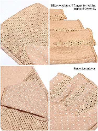 UV Protection Fingerless Gloves for Women - Non-Slip Khaki