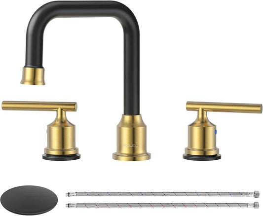 Brushed Nickel 8-Inch Widespread Bathroom Faucet with 360° Swivel Spout - Modern 2 Handle Lavatory Sink Fixture
