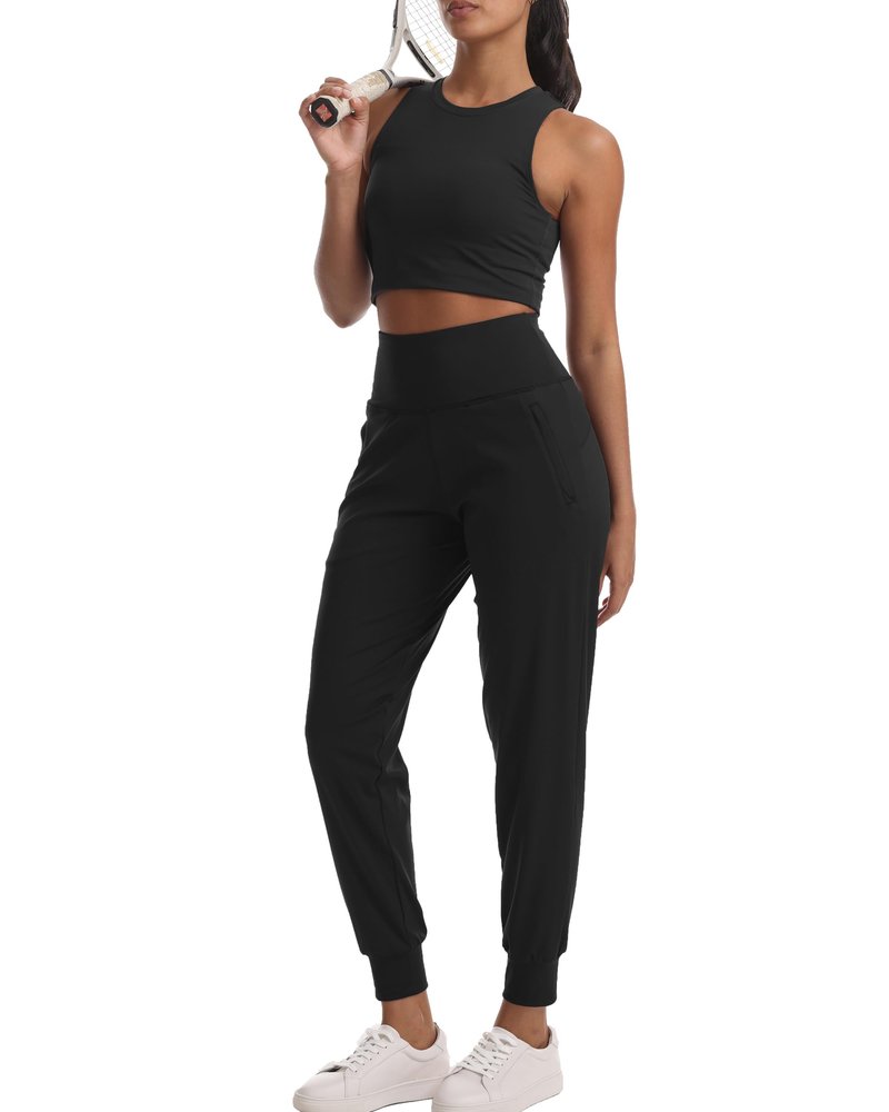 Women's Joggers with Pockets Lightweight - High Waisted Athletic Leggings Tapered Pants for Workout Yoga Running Gym (Black, Large)