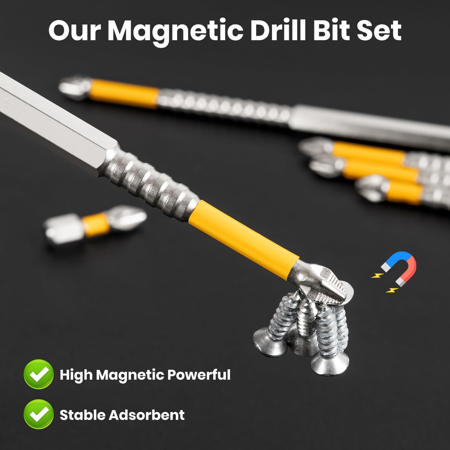 LIVREO High Magnetic Screwdriver Drill Bit Set, K5 Impact Resistant Non Slip Bit, Strong Magnetic Drill Bit Set, Anti-Slip Magnetic Electric Screwdriver Set, 25 50 65 70 90 150mm (6Pcs)