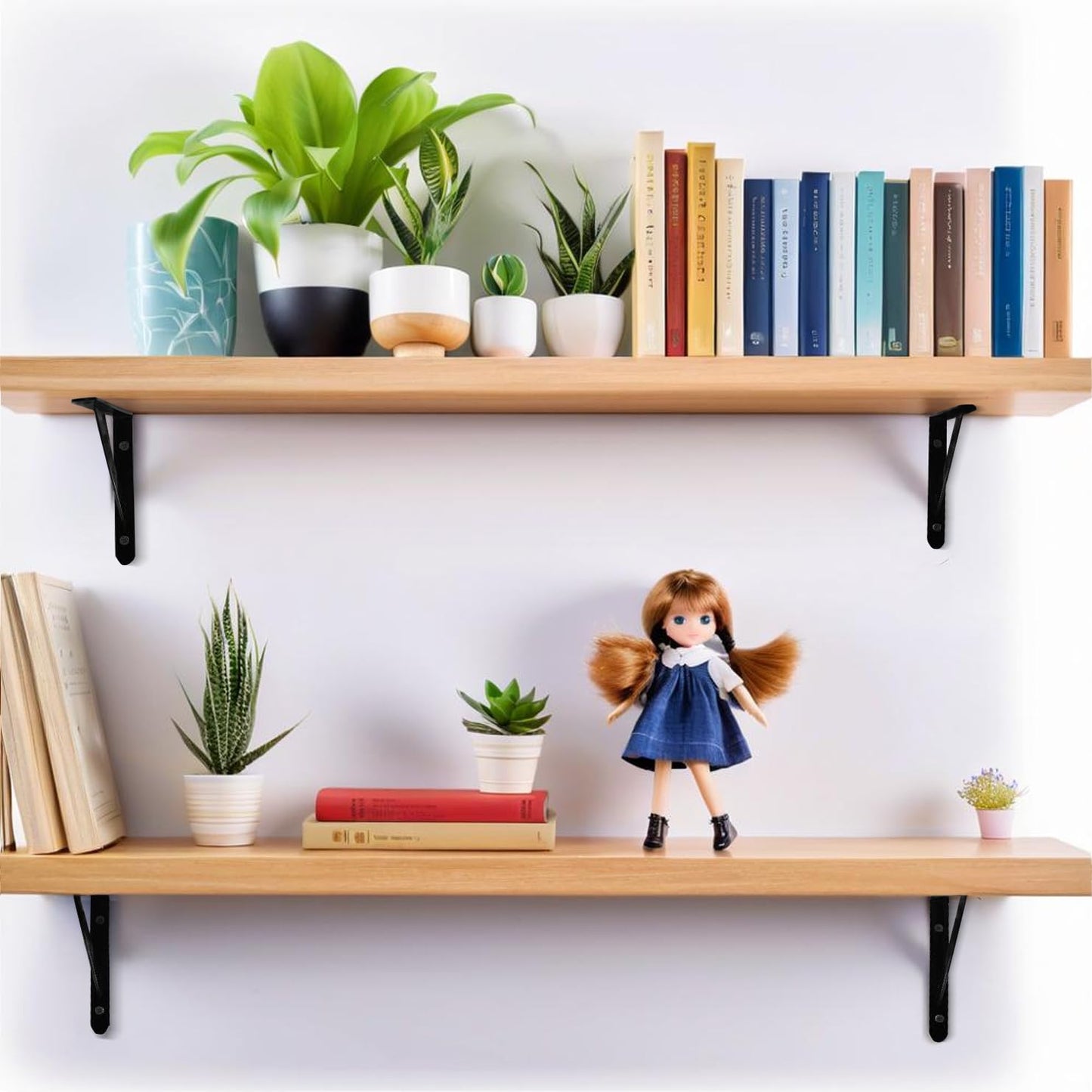 4 Pack Heavy Duty Shelf Brackets,5 in X 8 in Metal L Wall Mount Brackets for Floating Shelf,90 Degree Triangle Iron Supports for Shelves,Black