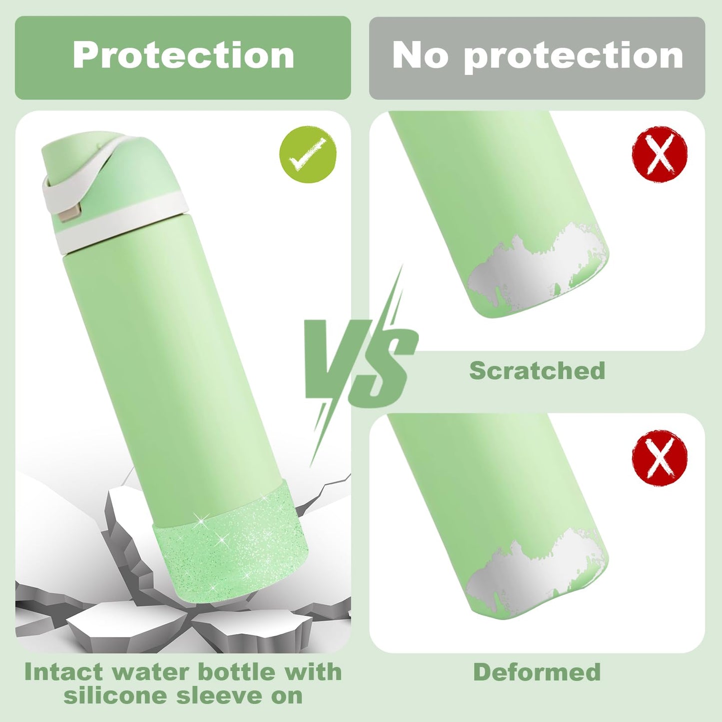 Beonsky 2 PCS Glitter Silicone Boot for Owala Water Bottle 24 oz, Anti-Slip Protective Sleeve for FreeSip/Twist/Flip Stainless Steel Water Bottles Accessories