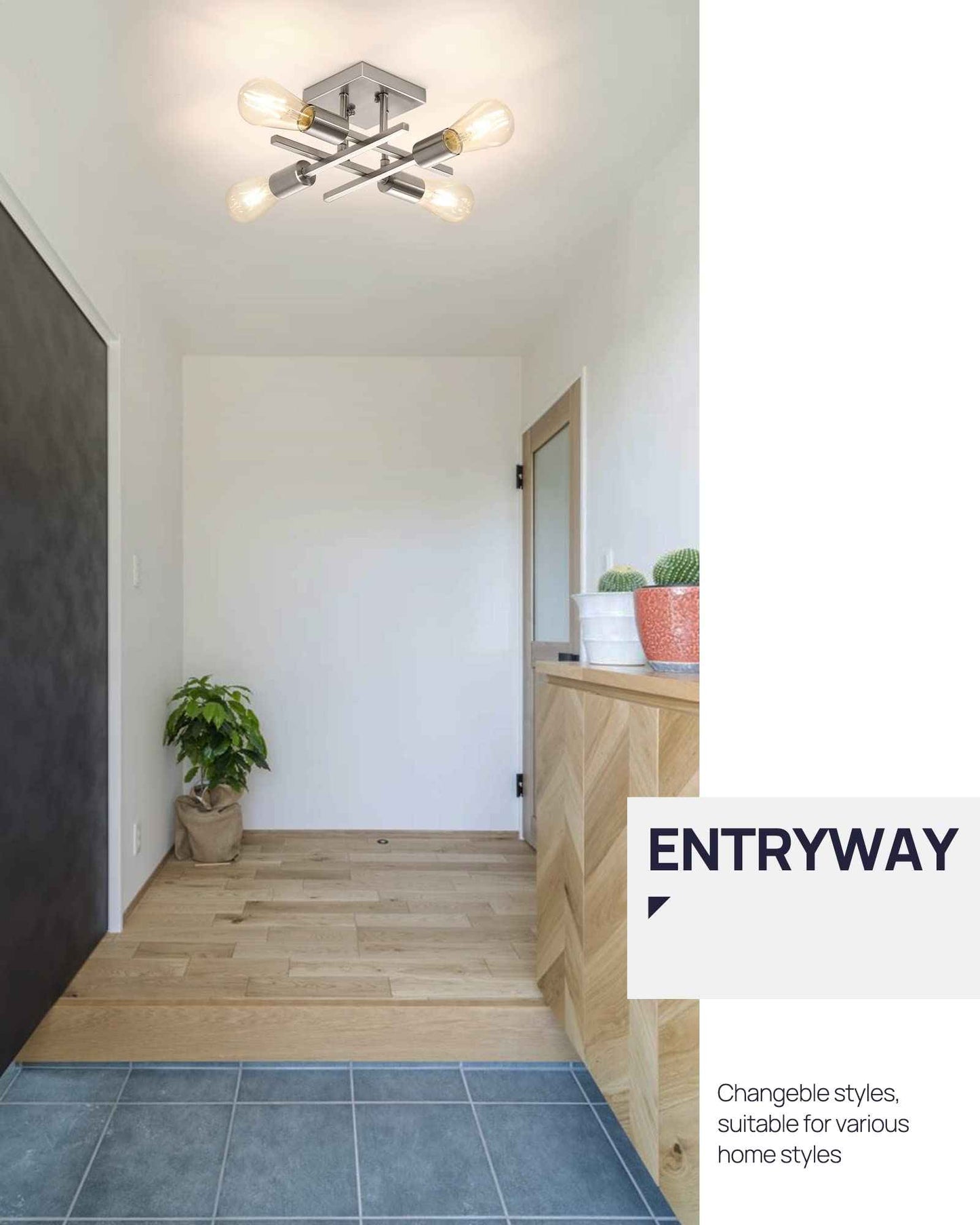 Eidonta Industrial 4-Light Semi Flush Mount Ceiling Light Fixture, 3 Pack Modern Brushed Nickel Chandelier Lighting, Farmhouse Sputnik Ceiling Lamp, E26 Base Pendant Lamps