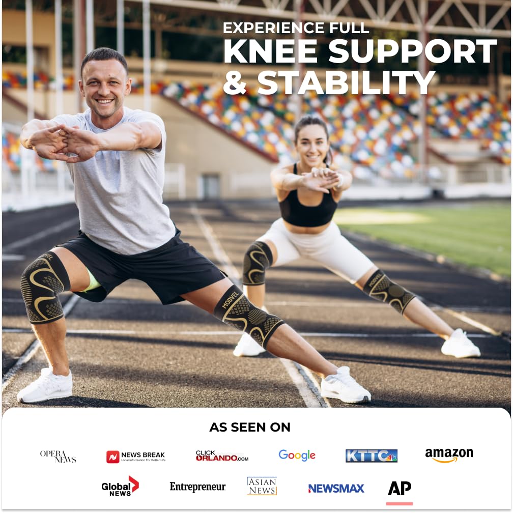 Modvel Knee Braces for Women & Men – 2 Pack Knee Support Set, Knee Compression Sleeve, Support for Meniscus Tear, ACL & Arthritis Relief,Copper M