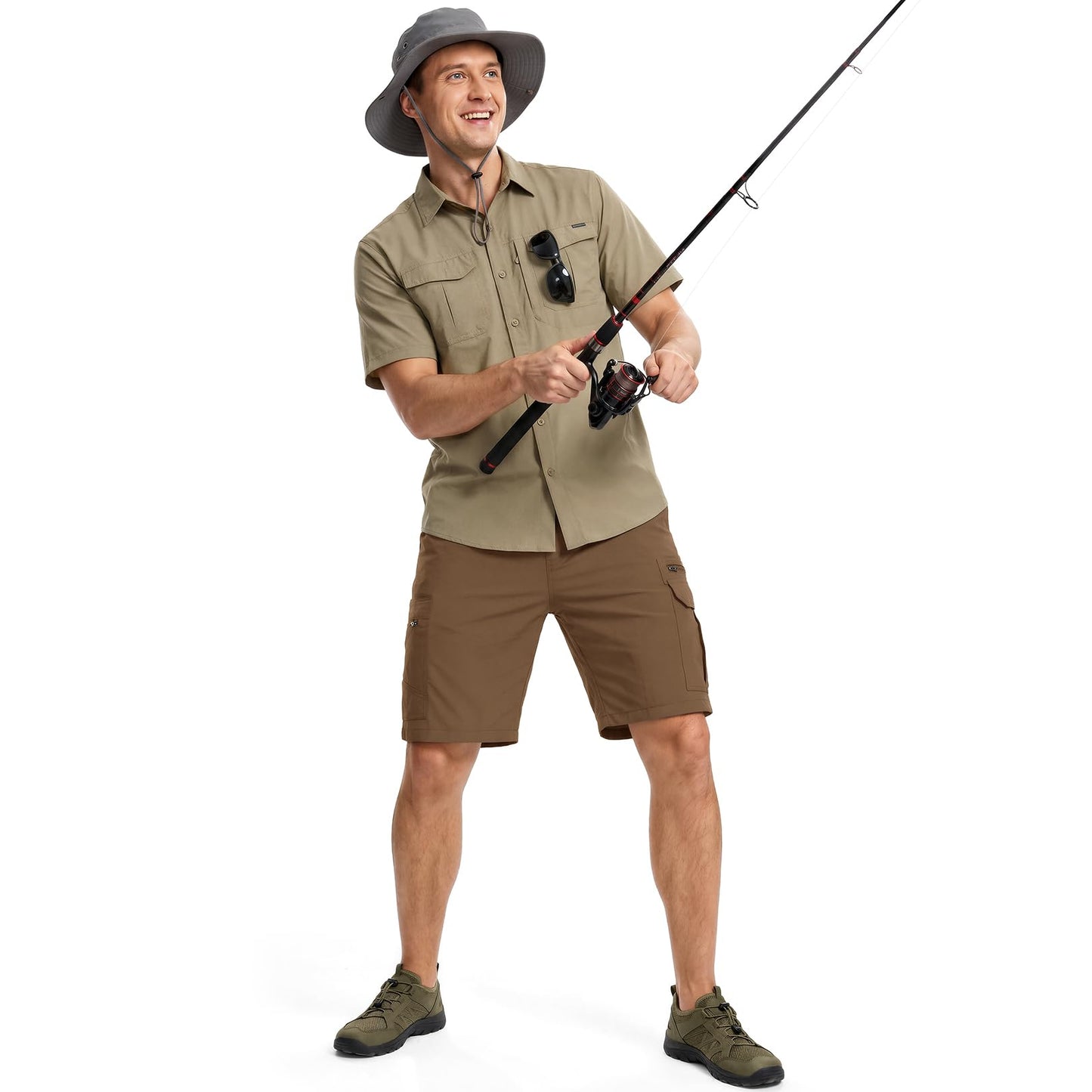 Jessie Kidden Mens Outdoor Casual Expandable Waist Lightweight Water Resistant Quick Dry Fishing Hiking Shorts (6222 Coffee 30)