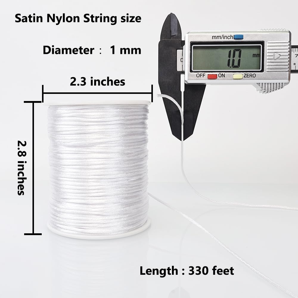 LUSTEMBER 330 Feet Satin Nylon String, 1 mm Silky Smooth Durable Nylon Cord for Jewelry Making, Bracelets, Beading, Necklaces, Macrame, Kumihimo, Rattail, and Chinese Knot Craft