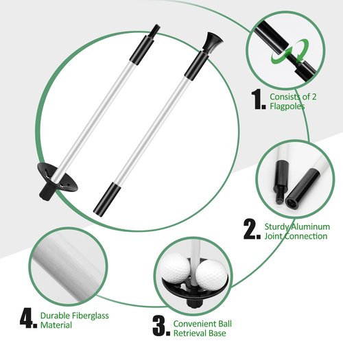 Golf Flagstick, Practice Putting Green Flag Stick for Yard, Pole Pin Flagpole Portable Mini Golf Flag Sticks 2 Section Design for Backyard 3Pcs & 1Pcs