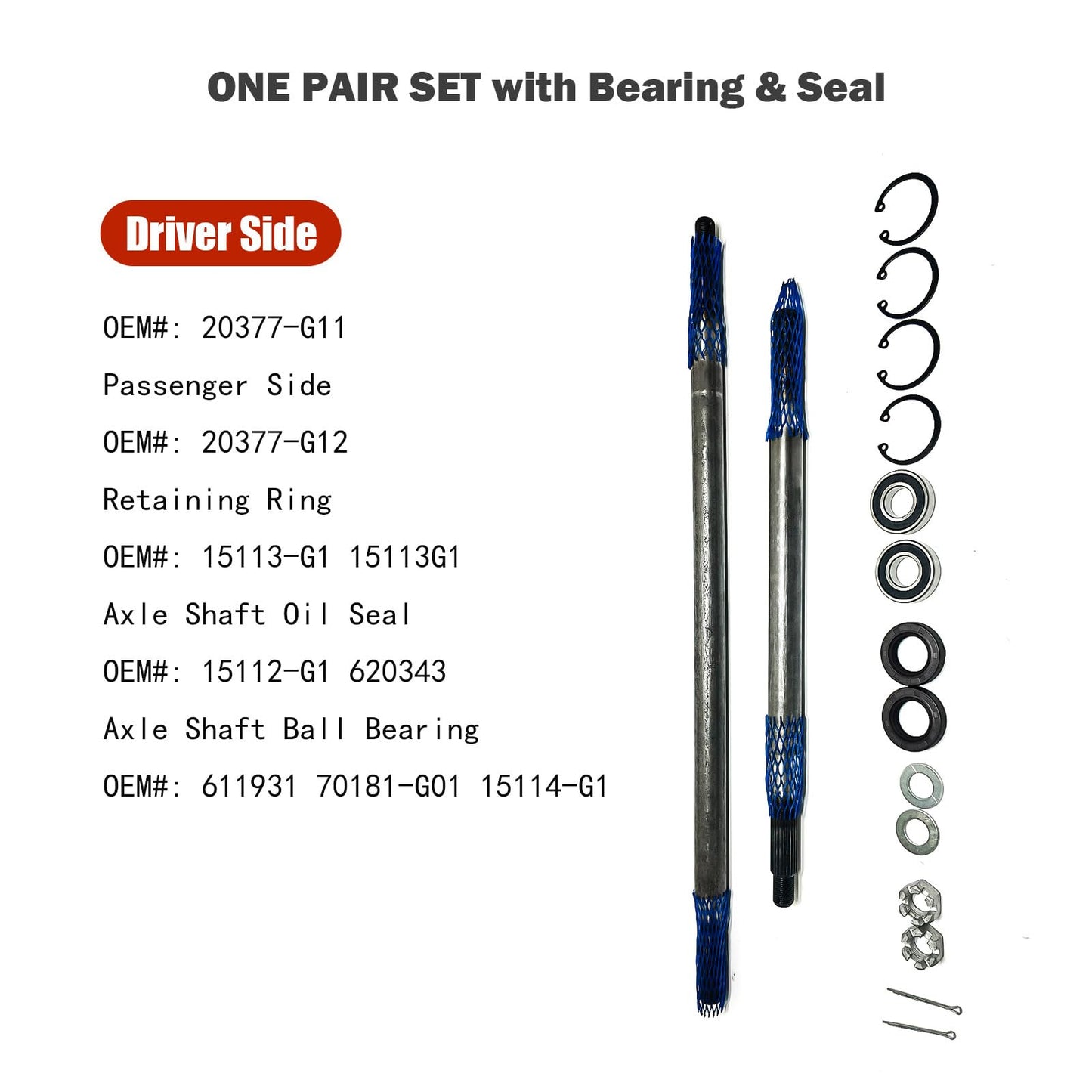 LOSTAR Golf Cart Driver/Passenger Side Rear Axle Shaft with Bearing Seal Kit Compatible with 1994-2013 EZGO TXT Medalist Replacement OEM# 20377G11 20377G12