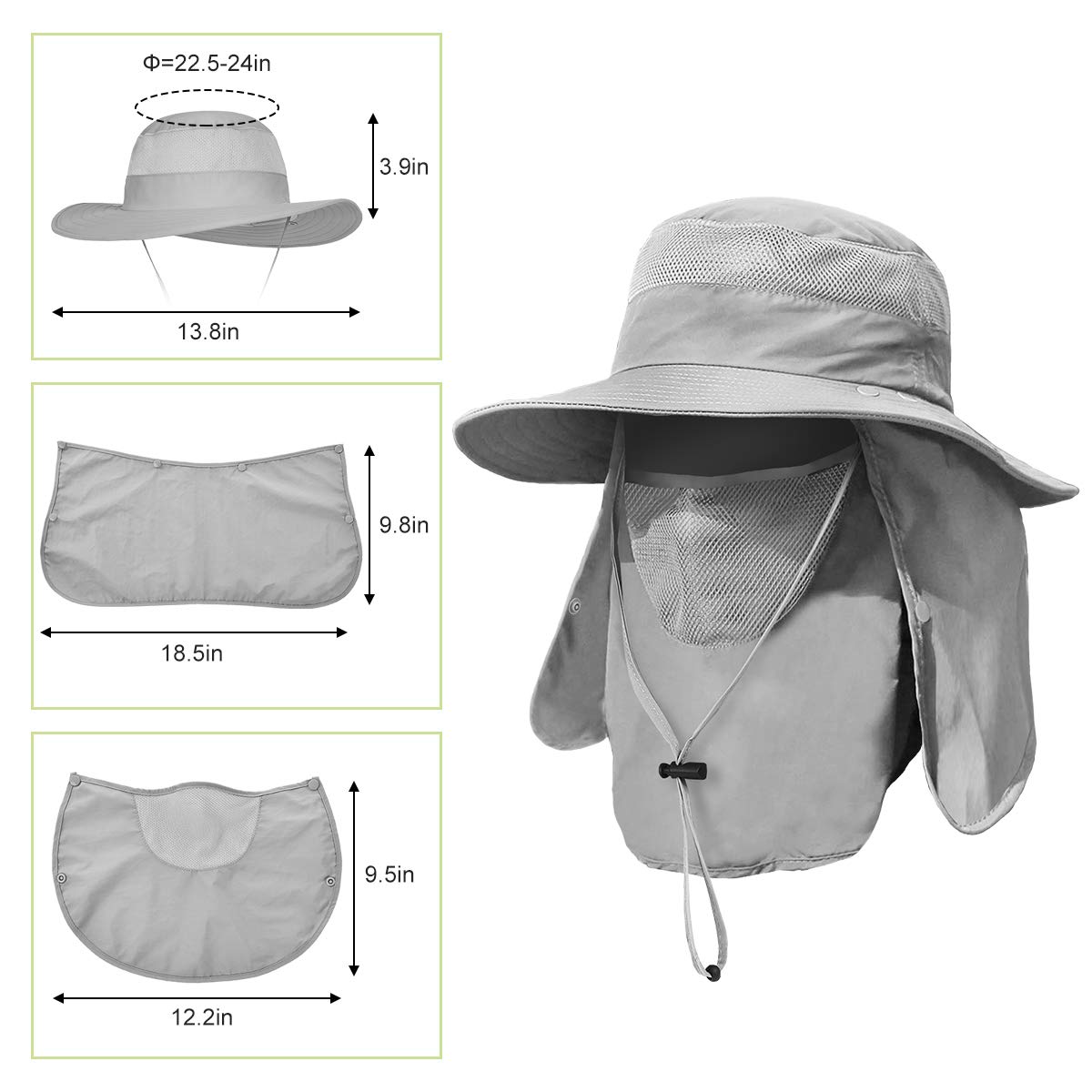 ZEXIAN 2 Pieces Men's Wide Brim Fishing Hat Outdoor UPF 50+ Sun Protection Removable Face and Neck Flap…