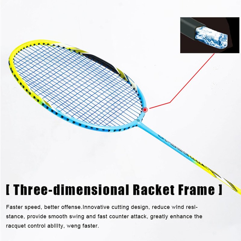 ALPSPORT Power Original Design 4U G5 Graphite Badminton Rackets Sets of 2, Carbon Fiber Racquets with 1 PVC Bag, 2 Tied Grips Tapes, 3 Shuttlecocks, 22-28LBS Padel Raket for Sports Training (Blue)