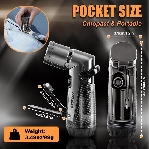 LcFun Torch Lighter Windproof Triple Jet Flame Butane Lighter with Punch and Draw Enhancer, Refillable Lighters for Camping Hunting Valentines Day Gifts for Him -BUTANE NOT INCLUDED