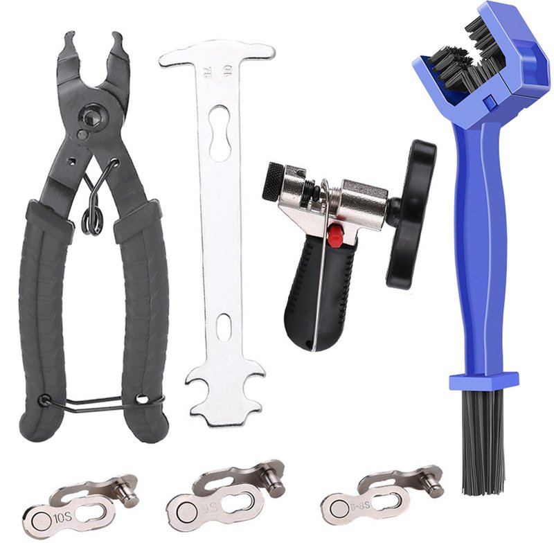 Bike Chain Repair & Maintenance Tools Kits:Bike Link Plier + Chain Breaker Splitter Tool+Chain Checker+3 Pairs Bicycle Missing Links+Chaingang Cleaning Brush,for Repair & Cleaning Maintenance Solution